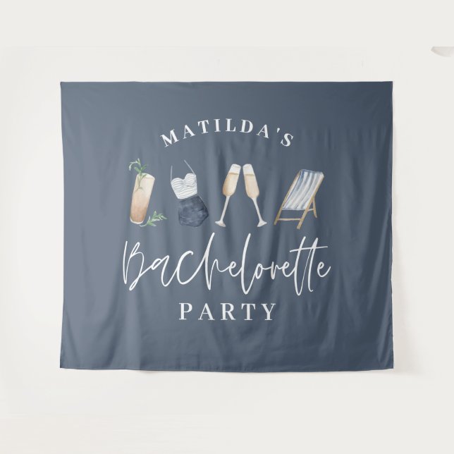 Blue girly modern drinks bachelorette party tapestry (Front (Horizontal))
