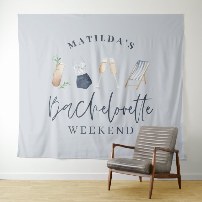 Blue girly modern drinks bachelorette weekend tapestry (In Situ (Horizontal))