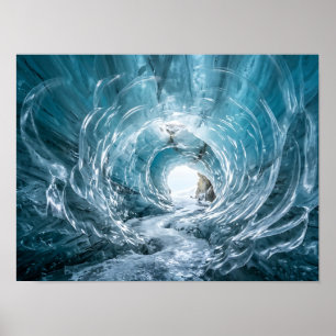 Blue Glacial Ice Tunnel Nature Poster