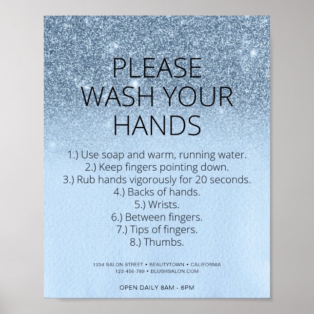 Blue Glam Covid Health Safety  Glitter Hair Salon Poster (Front)