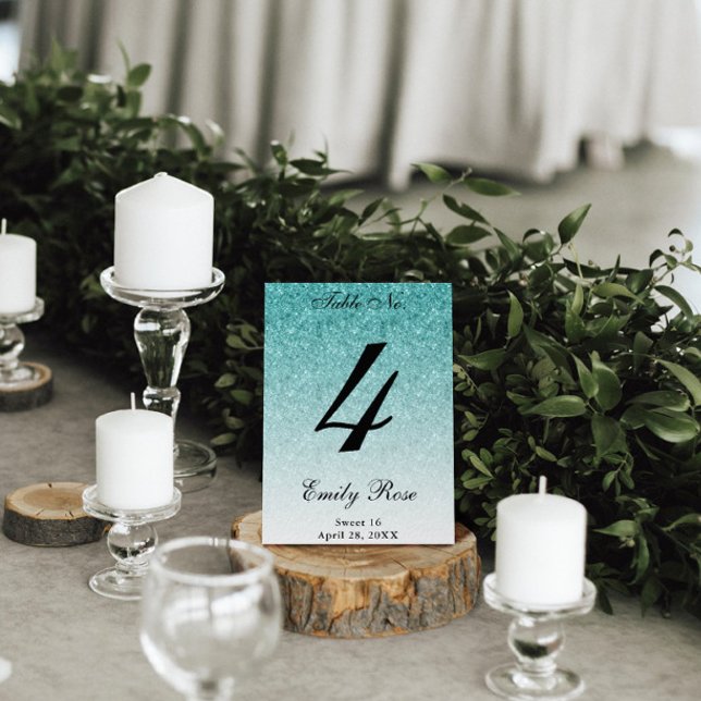 Blue Glam Glitter Table Number Card (Creator Uploaded)