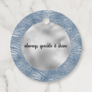 Blue Glam Glitter Zebra Print Favour Tags