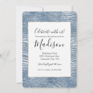 Blue Glam Glitter Zebra Print Invitation