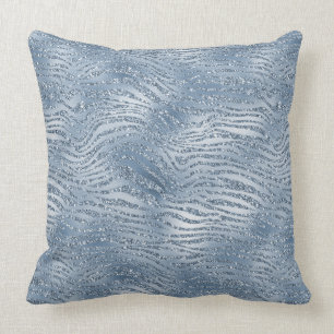 Blue Glam Glitter Zebra Print Throw Pillow