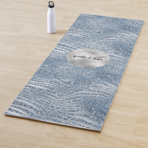 Blue Glam Glitter Zebra Print Yoga Mat