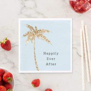 Blue Glam Gold Glitter Palm Tree Napkin