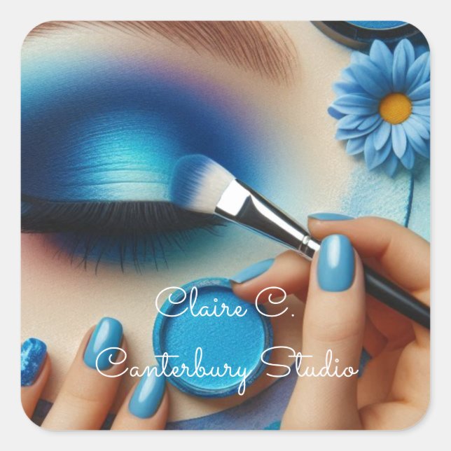 Blue Glam Makeup Aesthetic Personalized Square Sticker (Front)