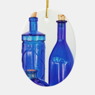 Blue Glass Bottles Ceramic Ornament
