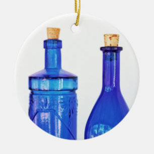 Blue Glass Bottles Ceramic Ornament
