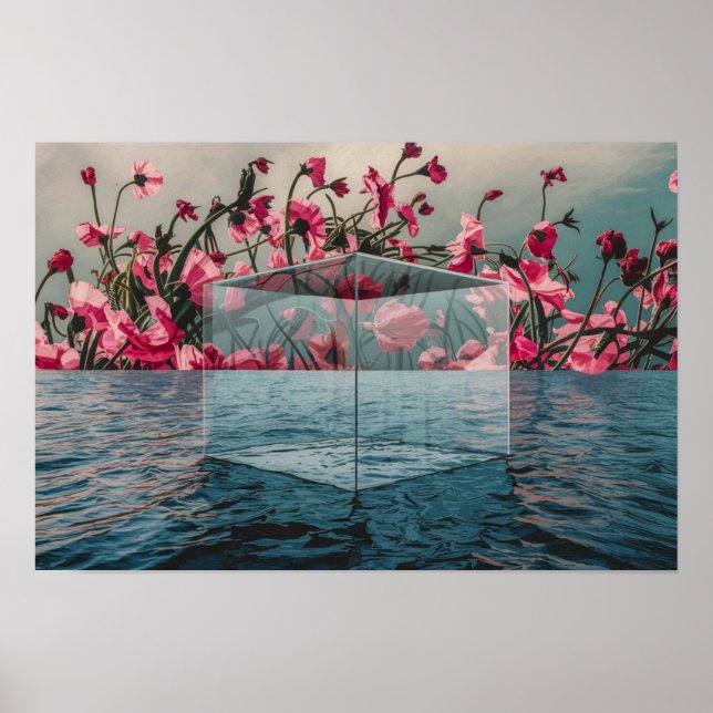 Blue Glass Box Waterscape Poster Print Wall Art (Front)