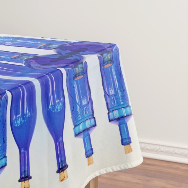 Blue Glass Corked Lined Up Bottles Tablecloth (In Situ)