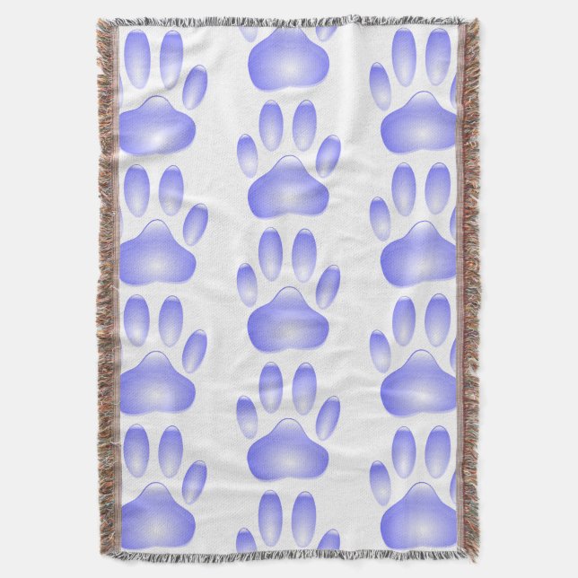 Blue Glass Dog Paw Print Pattern Shower Curtain Throw Blanket (Front Vertical)