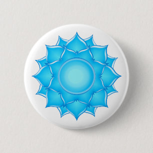 Blue Glass Lotus Flower Drawing 2 Inch Round Button