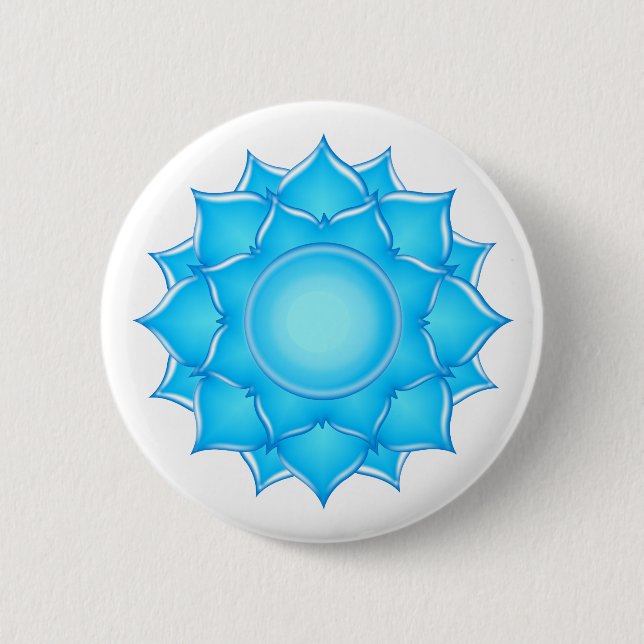 Blue Glass Lotus Flower Drawing 2 Inch Round Button (Front)