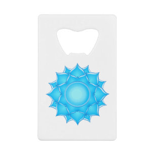 Blue Glass Lotus Flower Drawing Credit Card Bottle Opener