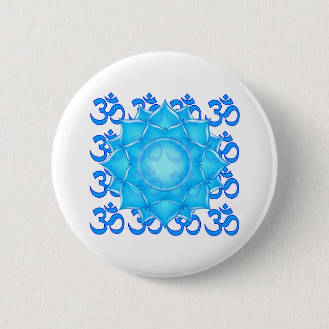 Blue Glass Lotus Flower Drawing With Om Pattern 2 Inch Round Button (Front)