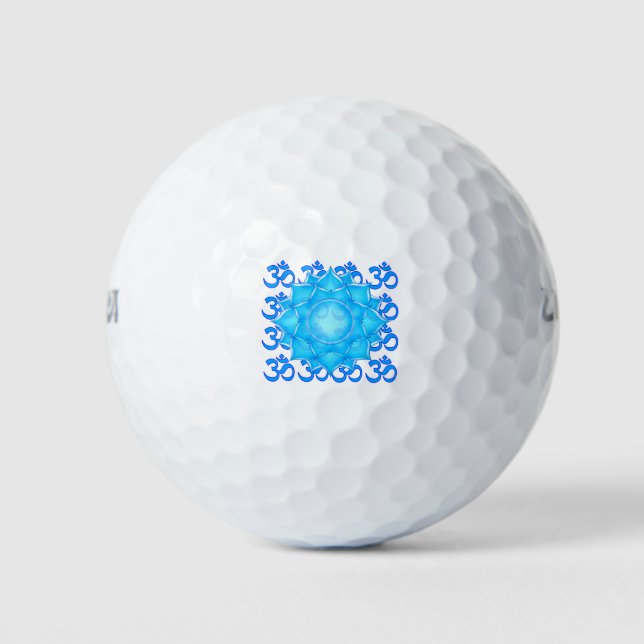 Blue Glass Lotus Flower Drawing With Om Pattern Golf Balls (Front)