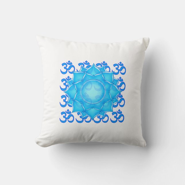 Blue Glass Lotus Flower Drawing With Om Pattern Throw Pillow (Front)