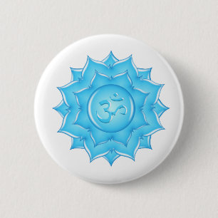 Blue Glass Lotus Flower Om Symbol Drawing 2 Inch Round Button