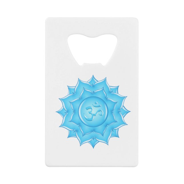 Blue Glass Lotus Flower Om Symbol Drawing Credit Card Bottle Opener (Front)