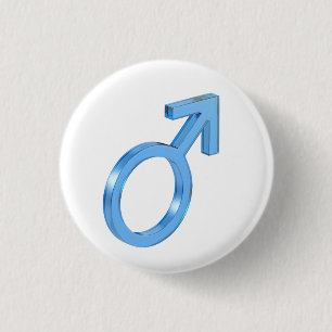 Blue glass male gender sign 1 inch round button
