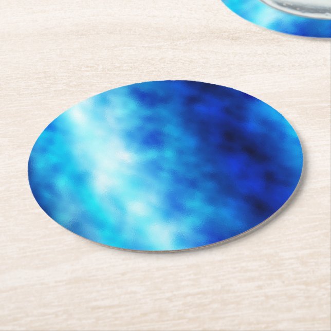 Blue Glass Round Paper Coaster (Angled)