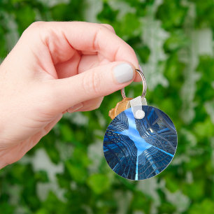Blue Glass Skyscrapers Futuristic Urban Keychain