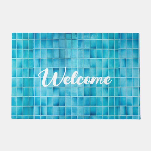 Blue glass tile blocks mosaic doormat (Front)