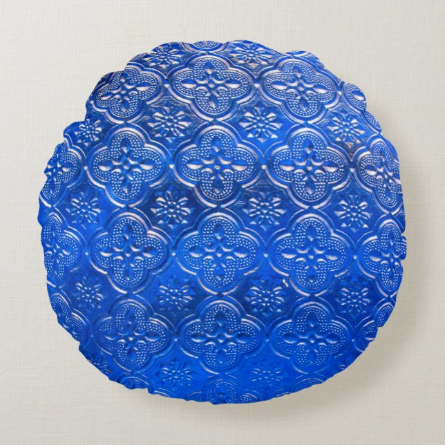 Blue glass with patternspattern, glass, abstract,  round pillow (Front)