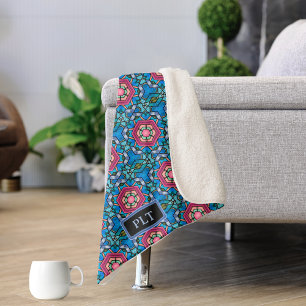 Blue Glass with Pink - Art Deco - Add initials to Sherpa Blanket