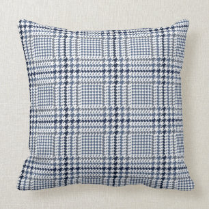Blue Glen Check Houndstooth Plaid Pattern Throw Pillow