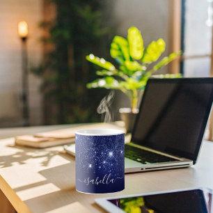 Blue glitte name script elegant coffee mug