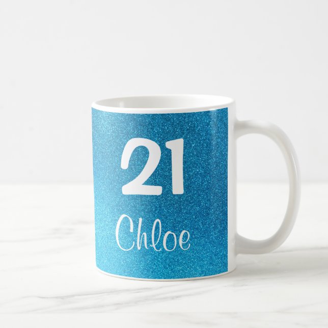 Blue Glitter 21st Birthday Mug (Customisable) (Right)