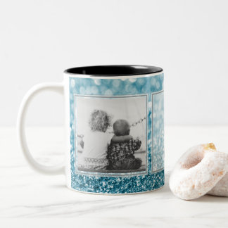 Blue Glitter 2 Pictures w/Text Design Your Own Two-Tone Coffee Mug
