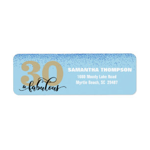 Blue Glitter 30 & Fabulous Return Address Label