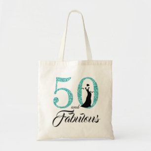 Blue Glitter 50 Fabulous Birthday Party Tote Bag