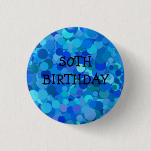 Blue Glitter 50th Birthday 1 Inch Round Button