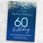 Blue Glitter 60th Birthday Party Invitation<br><div class="desc">Blue Glitter 60th Birthday Party Invitation. Celebrate in style with our Birthday Invitation design, a perfect blend of modern glamour and timeless elegance. The deep blue hue sets the sophisticated tone, while the addition of glitter accents adds a touch of dazzling flair, making this milestone celebration truly shine. The sleek...</div>