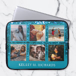 Blue Glitter 6 Photo Collage with Name Laptop Sleeve<br><div class="desc">Stylish,  glam blue sparkling glitter laptop cover that you can create your own photo collage on by adding your favourite six photos to the templates.  Add your name at the bottom for an extra touch of personalization.  A thoughtful custom gift for birthdays,  graduation,  retirement,  or mother's day.</div>