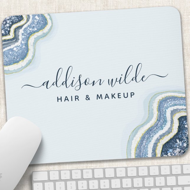 Blue Glitter Agate Geode Luxe Chic Mouse Pad (Creator Uploaded)