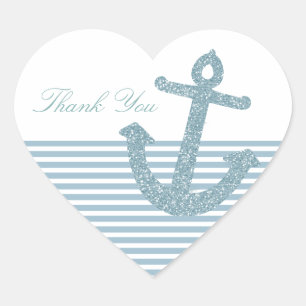 Blue Glitter Anchor Heart Sticker