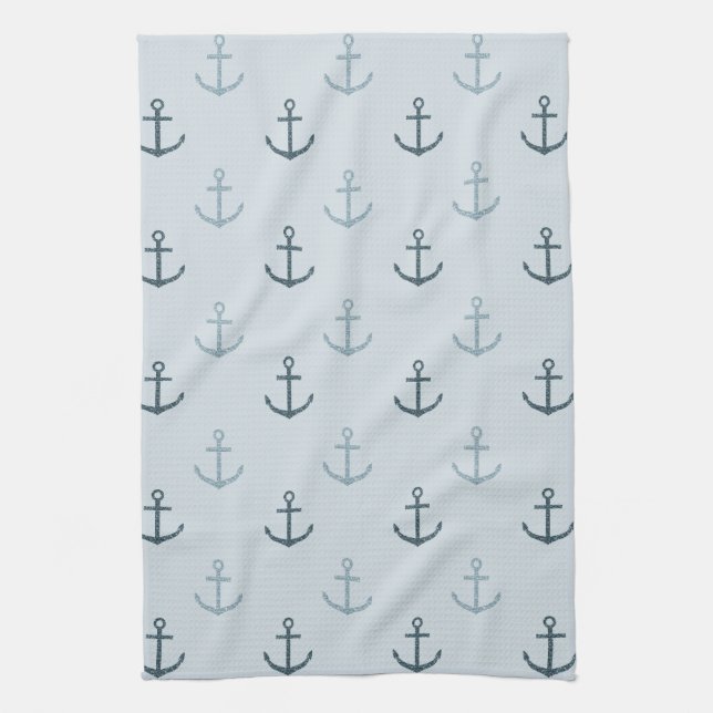 Blue Glitter Anchors Kitchen Towel (Vertical)