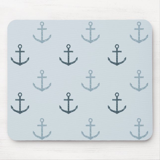 Blue Glitter Anchors Mouse Pad (Front)