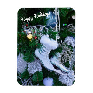 Blue Glitter and Fur Ice Skates on Christmas Tree Magnet