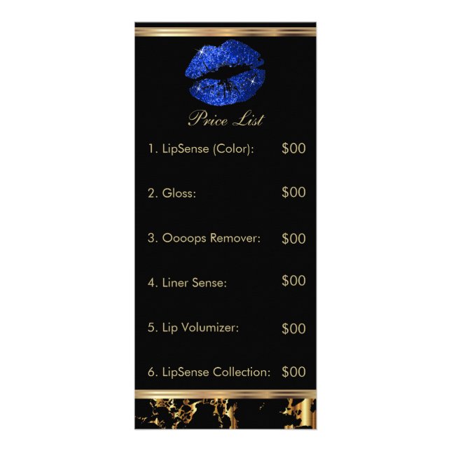 Blue Glitter and Marble Lip Price List Rack Card (Front)