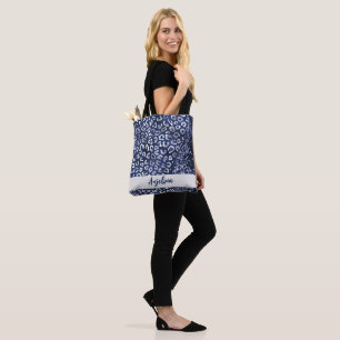 Blue Glitter Animal Print Glam Wave Personalized Tote Bag