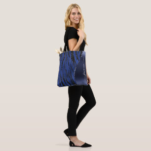 Blue Glitter Animal Print Glam Wave Personalized Tote Bag