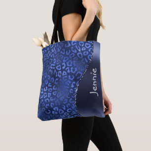 Blue Glitter Animal Print Glam Wave Personalized Tote Bag