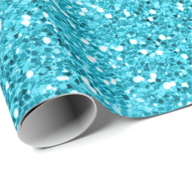 Blue Glitter Aqua Ocean Turquoise Glam Minimal Wrapping Paper (Roll Corner)