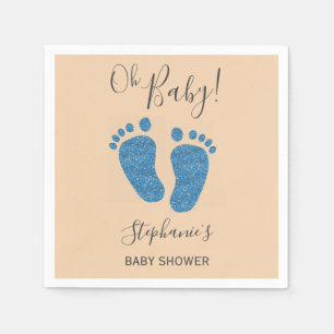 Blue Glitter Baby Feet Baby Shower Napkin